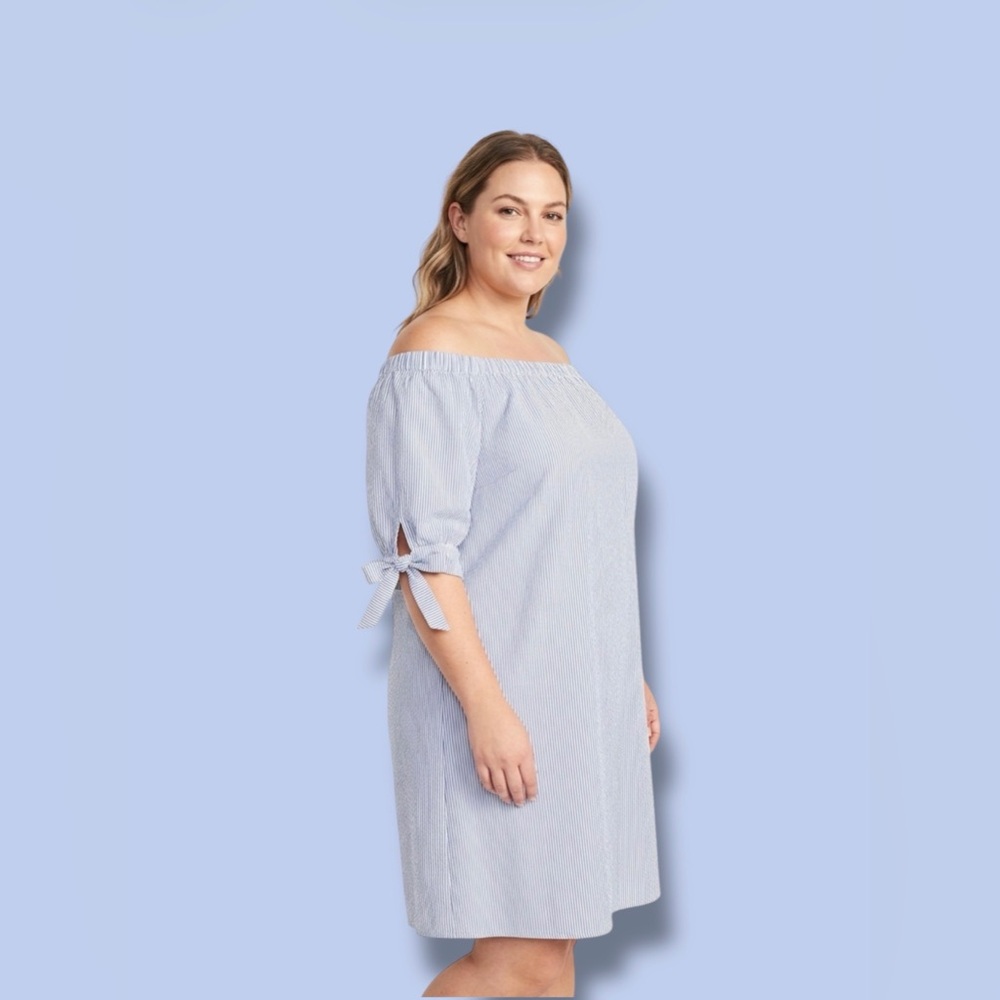 Tacera Light Blue Off-Shoulder Tie-Sleeve Shift Dress